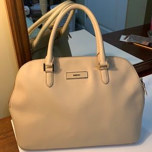DKNY Beige Dome Top Saffiano Leather Satchel